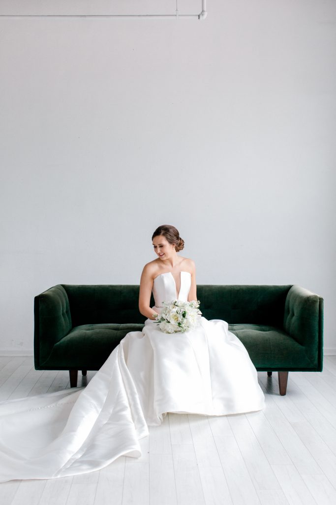 Rachel Bridal Portraits at the Lumen Room Dallas | Elegant & Classic Bride | Strapless White Dress with Belt | Elegant Bridal Updo | Dallas Wedding Photographer | Sami Kathryn Photography
