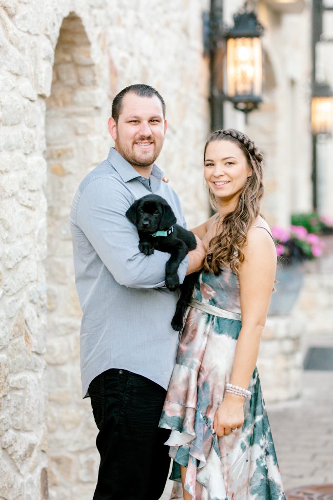 Engagement Session with Puppy | Allisen & Ryan Engagement Session at Adriatica Village in McKinney Texas | Dallas DFW Wedding Photographer | Sami Kathryn Photography