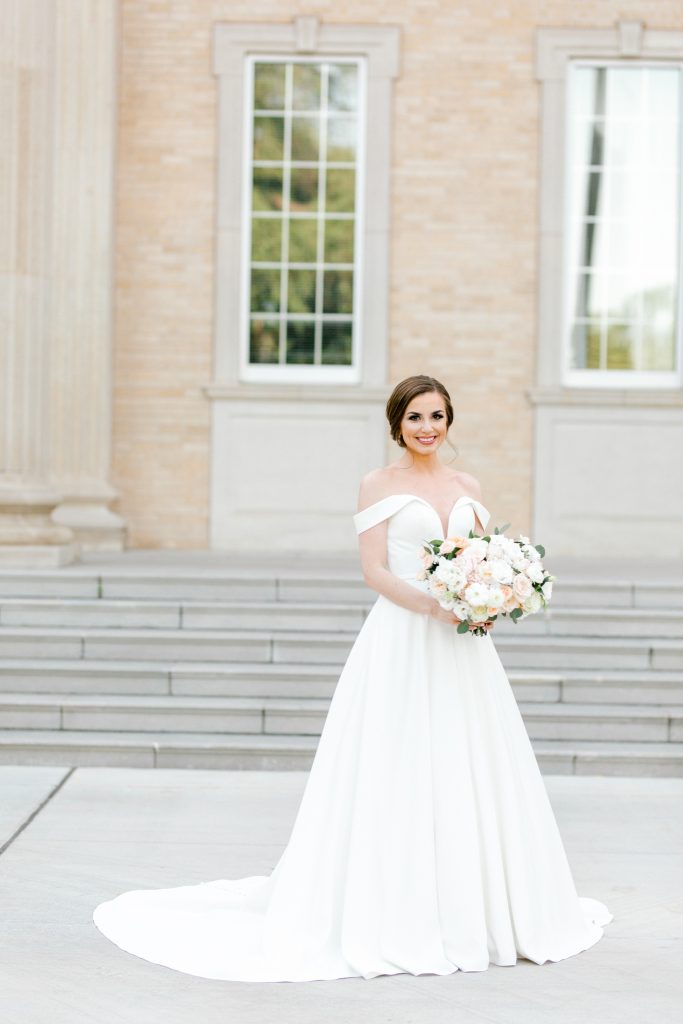 Lexi Broughton Bridal Portraits at TCU Robert Carr Chapel Fort Worth, Texas | Sami Kathryn Photography | Dallas DFW Wedding Photographer | R. Love Floral Blush and Peach Bouquet