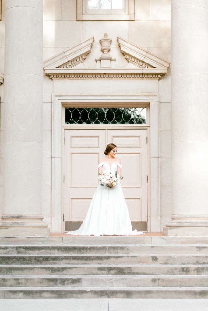 Lexi Broughton Bridal Portraits at TCU Robert Carr Chapel Fort Worth, Texas | Sami Kathryn Photography | Dallas DFW Wedding Photographer | R. Love Floral Blush and Peach Bouquet