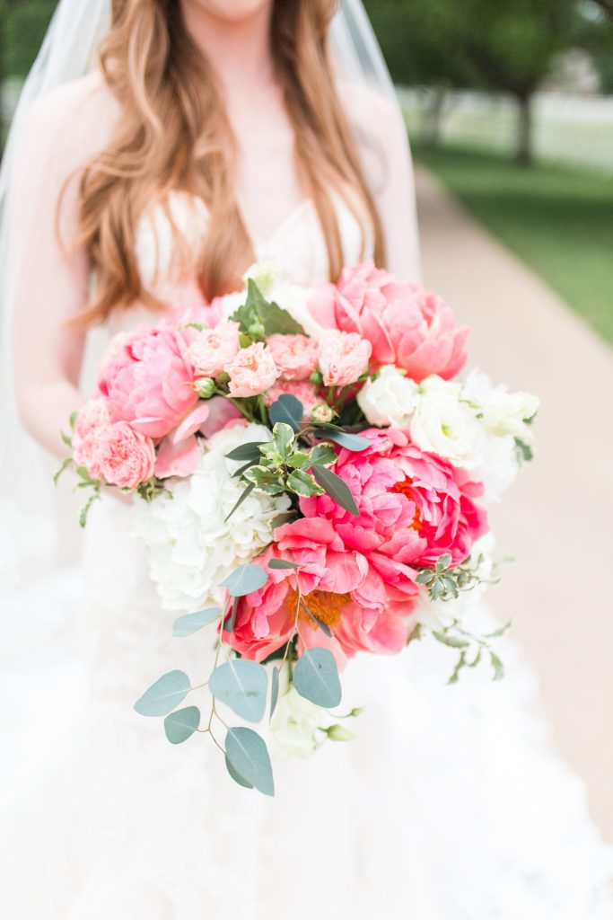 Peonies Coral Wedding Bouquet Eucalyptus | Ashley Bridal Portraits | Lone Star Mansion Burleson, Texas | Sami Kathryn Photography | DFW Wedding Photography-1
