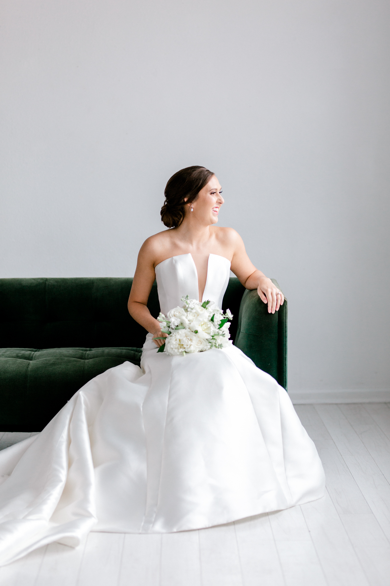 Rachel Bridal Portraits at the Lumen Room Dallas | Elegant & Classic Bride | Strapless White Dress with Belt | Elegant Bridal Updo | Dallas Wedding Photographer | Sami Kathryn Photography