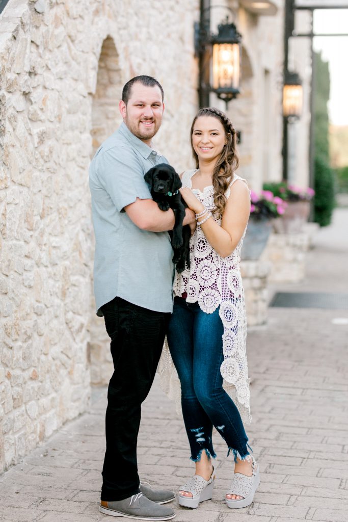 Engagement Session with Puppy | Allisen & Ryan Engagement Session at Adriatica Village in McKinney Texas | Dallas DFW Wedding Photographer | Sami Kathryn Photography